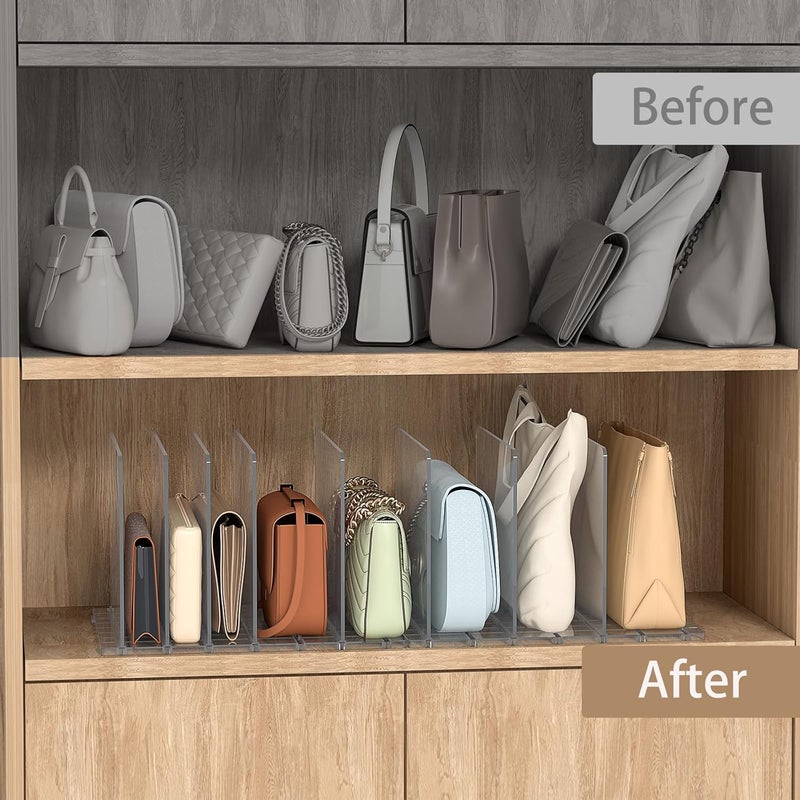 SortNStore Bag & Purse Organizer for Closet: Adjustable Clear Handbag Storage Shelf - Plastic Clutch Dividers for Closet Organizers and Storage - Keep Carteras & Pocketbook Upright - Image 5